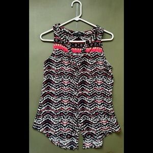 SANCTUARY ANTHROPOLOGIE TANK TOP SLEEVELESS SPLIT V NECK BOHO BLK WHT RED SZ S